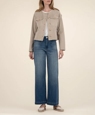 Camille Button Front Scoop Neck Jacket - Sand