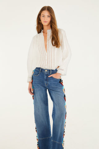 Stripes Crochet Denim Pants