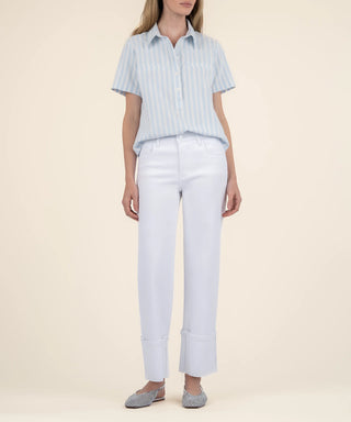 Araceli Short Sleeve Henley Top - Blue/White