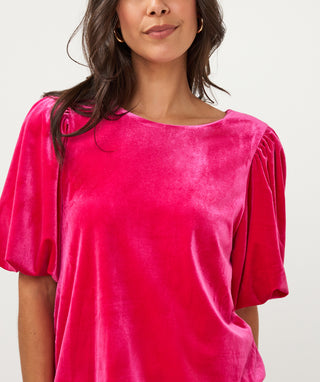 Blouse Cropped Ballon Velvet - Berry