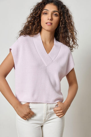 Wide Trim V-Neck Sweater - Freesia