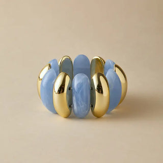 Bold Polyresin Oval Link Stretch Bangle Bracelet - Gold/Blue