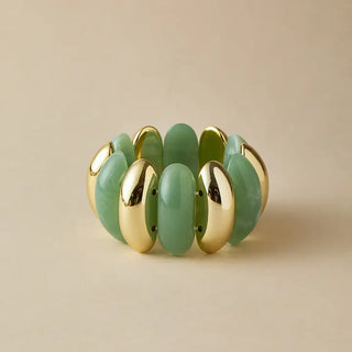 Bold Polyresin Oval Link Stretch Bangle Bracelet - Gold/Green