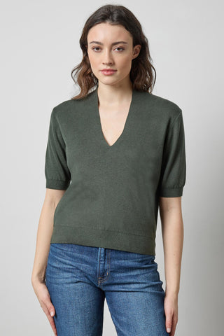 V-Neck Elbow Sleeve Sweater - Balsam