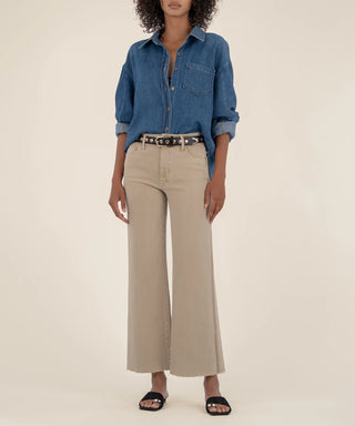 Meg High Rise Fab AB Wide Leg Raw Hem - Biscuit