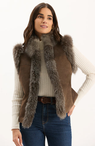 Foxy Fur Suede Vest - Gun Metal