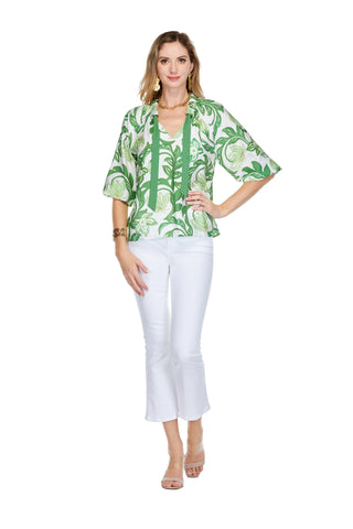 Ruch Neck Peasant Top - Green Vine