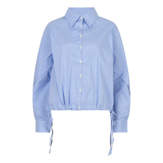 Blouse Striped Cropped Batwing - Blue/White