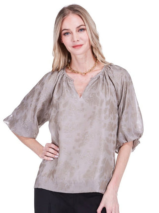 Puff Sleeve Peasant Top - Taupe