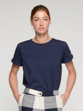 Tee with Ruffled Sleeves - Navy