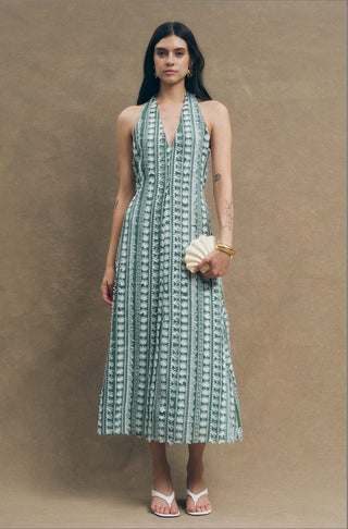 Tussah Dress - Embroidered Green