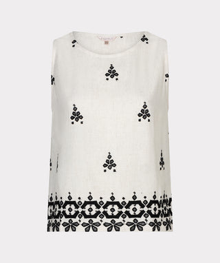 Sleeveless Top Embroidery - Natural