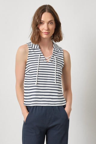Sleeveless Collared Top - Navy Stripe