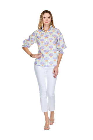 Gather Neck 3/4 Sleeve Blouse - Lilac Fan