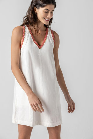 Crochet Trim V-Neck Dress - Ivory
