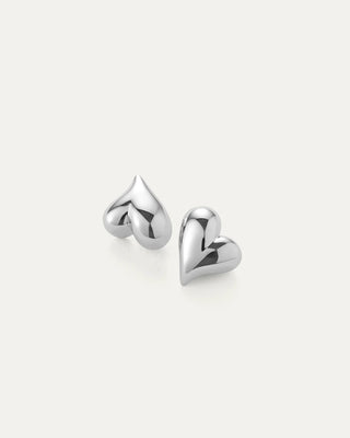 Art Heart Button Earrings - High Polish Silver