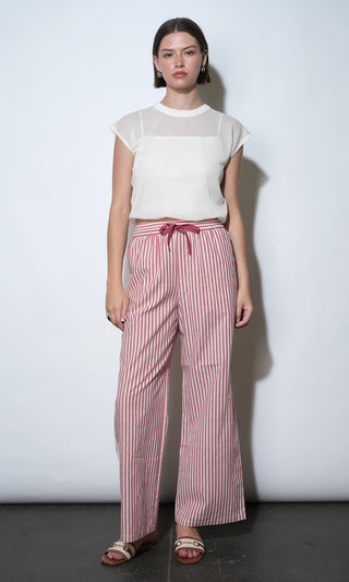 Hellen Stripe Pull Up Drawstring Pant - Berry