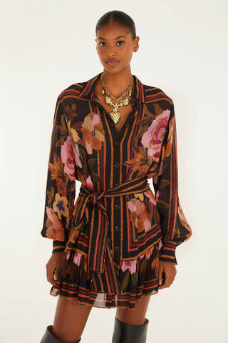 Chenille Flowers Black Mini Dress