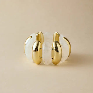 Bold Polyresin Oval Link Stretch Bangle Bracelet - Gold/White