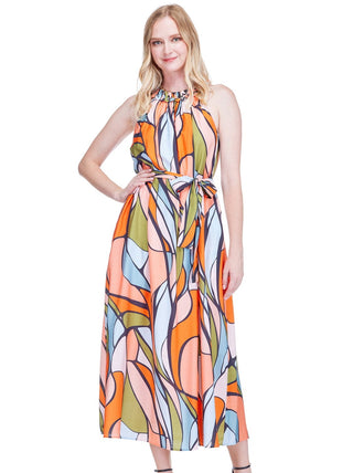 Stitched Neck Halter Midi - Retro Stained Glass