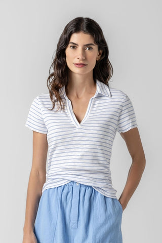 Striped Polo Tee - Surf Stripe