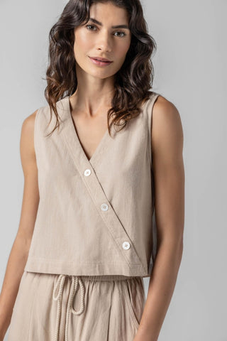 Cross Front Sleeveless Top - Flax