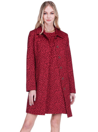 Collar Fitted Coat - Cheetah Brocade