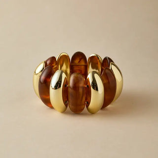 Bold Polyresin Oval Link Stretch Bangle Bracelet - Gold/Brown