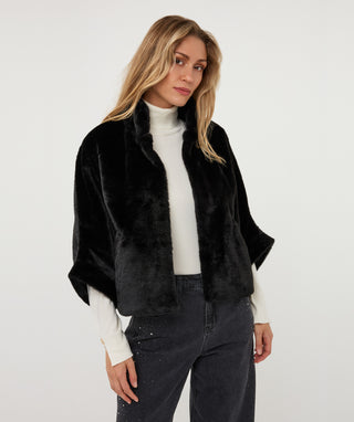 Coat Poncho Faux Fur - Black