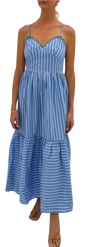 Tyler Midi - Blue Stripe/Green Trim