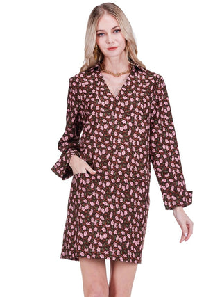 Split Neck Collar Dress - Pink Petals