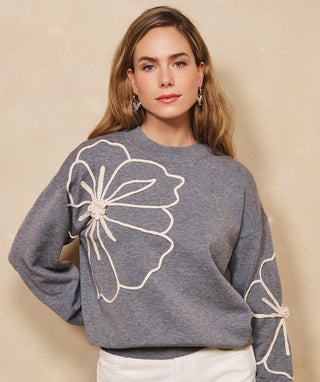 Sweater Tape Flower Patch - Grey