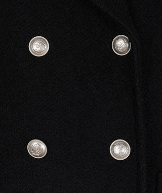 Double Breasted Boucle Coat - Black