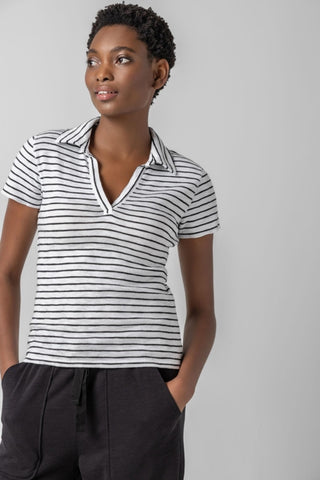 Striped Polo Tee - Black Stripe