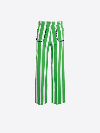 Green Striped Sailor Pants with Decor