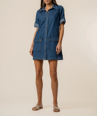 Eliza Rolled Up Sleeve Tab with Front Openings Dress - Capturing