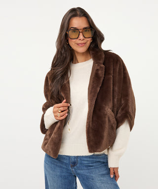 Coat Poncho Faux Fur - Coffee