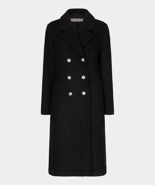 Double Breasted Boucle Coat - Black