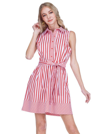 Buttons Sleeveless Dress - Red Stripe