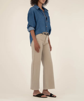 Meg High Rise Fab AB Wide Leg Raw Hem - Biscuit