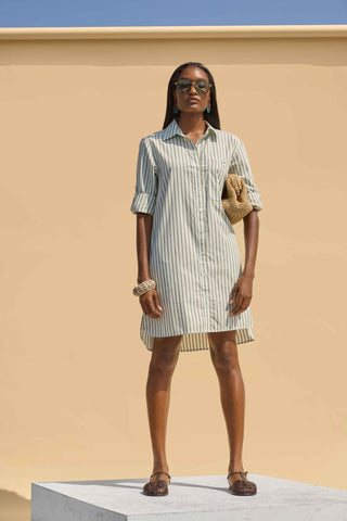 Striped Shirt Dress - Pool Stripe