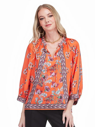Band Collar Peasant Top - Spice Stem
