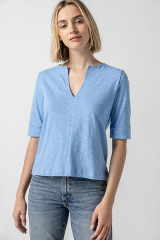 Cuffed Sleeve Split Neck - Malibu
