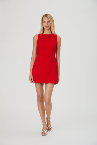 Whisper Boatneck Mini Dress - Crimson Red