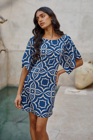 Aleka Dress - Blue Mosaic Tile Mix