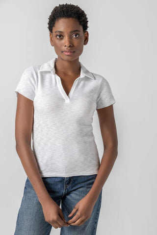 Striped Polo Tee - White