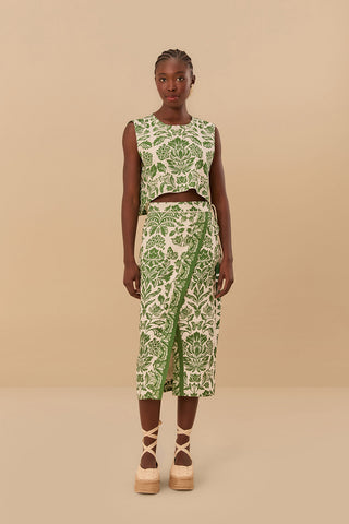 Delicate Tapestry Green Midi Skirt