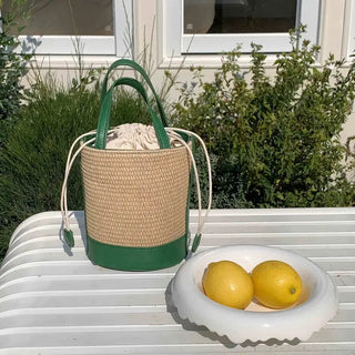 Straw Bucket /Crossbody Bag - Green