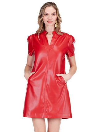Vegan Leather Pocket Chemise - Red
