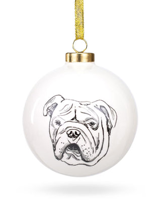 Bulldog Ball Ornament White/Gray /Black